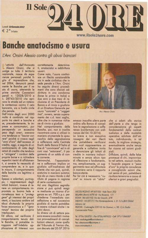 Alessio Orsini - Il Sole 24 Ore - Avvocato Usura Bancaria